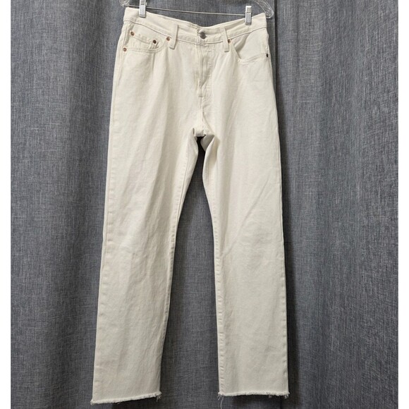 Levi's Premium 501 Jeans Raw Hem Button Fly Big E Tag Size 29x30 Ivory - Picture 1 of 14